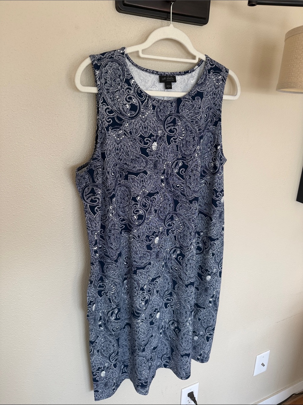 J. Jill Wearever A-Line Sleeveless Dress Nvy and White Paisley size Large NWT - Picture 5 of 11